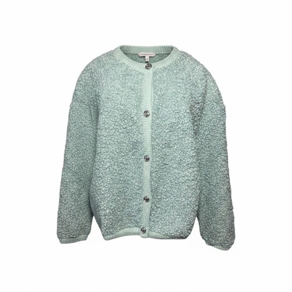 Pretty Garden Sea Foam Women's Boucle Button Up Sweater NWT Size Large Lined